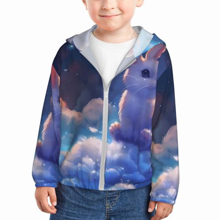 

Vsdgher Cloud Cute Rabbit Kids Sun Protection Hoodie with Zip Rash Guard Tops Children s Long Sleeve Sun Protection Clothing - 5 Years
