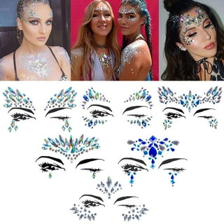 SIQUK 10 Sets Face Jewels Body Gems Stickers Mermaid Face Body Jewels  Crystal Stickers with 10 Boxes Chunky Face Glitter for Festival Rave Party