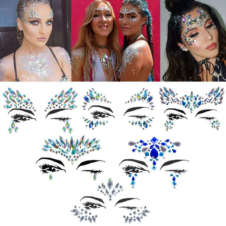 glow in the dark face gems stick on face jewels festival rave outfit  mermaid rhinestone diamond pastie fluorescent body glitter jewels halloween  face