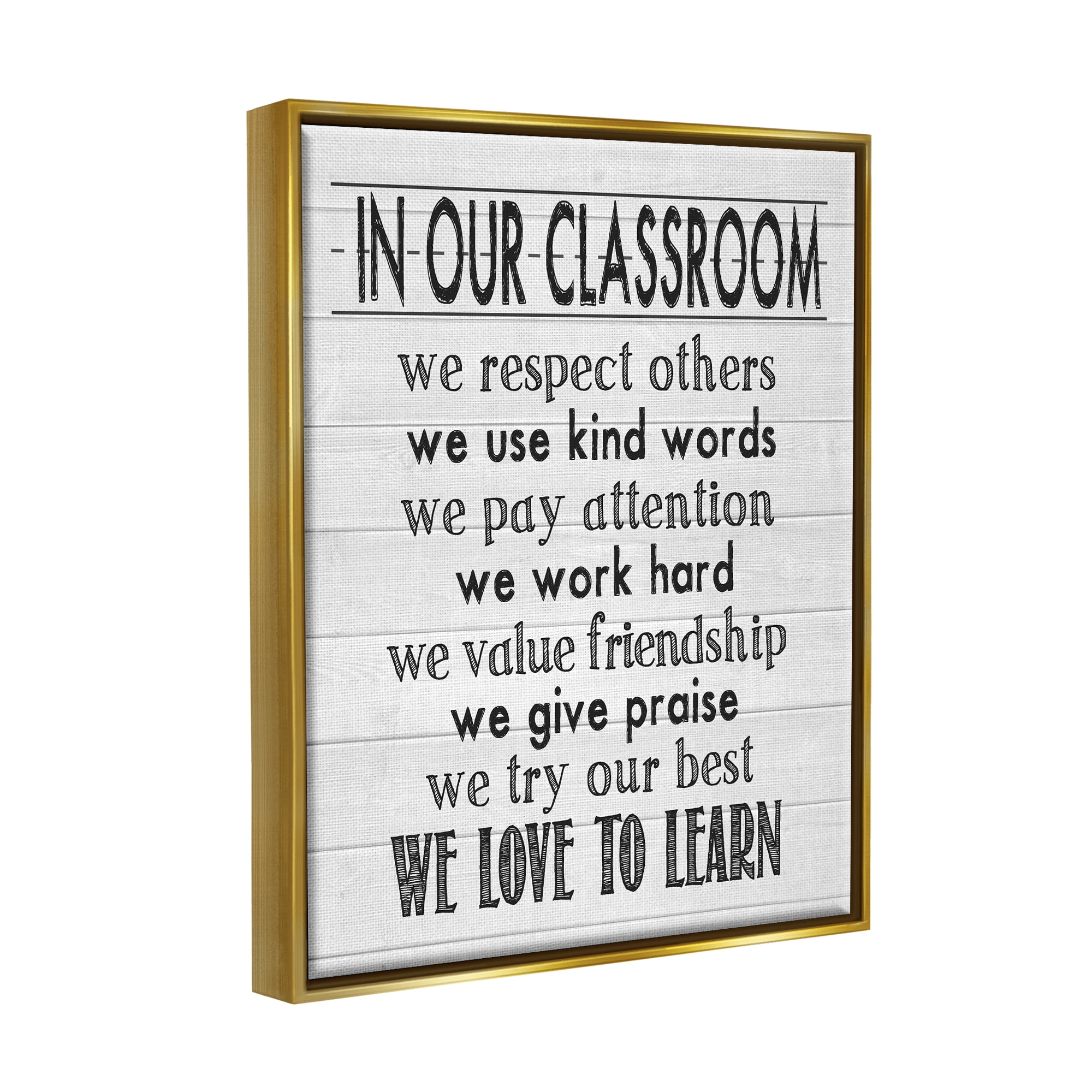 Stupell In Our Classroom Teacher Sign Inspirational Painting Gold Floater Framed Art Print Wall Art