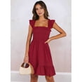 thumbnail image 5 of Women'S Summer Sleeveless Square Neck Dress Smocked Ruffle Backless Boho Beach Short Sundress Wine Red L, 5 of 8