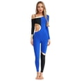 thumbnail image 1 of Raenseen Womens' Long Sleeve Unitard Gymnastics Ballet Dance Bodysuit Metallic Color Block Jumpsuit NavyBlue S, 1 of 7