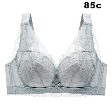 

Rumida Full Coverage Plus Size Lace Bra Push Up Wirefree Breathable Mesh Bras comfortable breathable Full Coverage Plus Size Lace Wirefree women bra Gray 85c