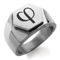 thumbnail image 1 of Stainless Steel Golden Ratio Mathematical Engraved Hexagon Crest Flat Top Biker Style Polished Ring, 1 of 1