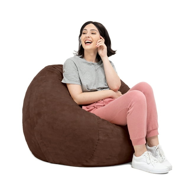 Jaxx Pouf Rond de 3 Pieds avec Housse Amovible, Enfants, Chocolat (Ensemble de 1)