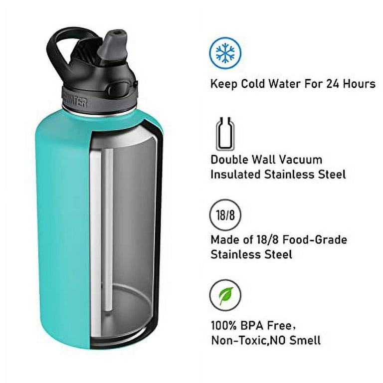  CIVAGO 64 oz Insulated Water Bottle With Straw, Half Gallon  Stainless Steel Sports Water Flask Jug with 3 Lids (Straw, Spout and Handle  Lid), Large Metal Thermal Cup Mug, Indigo Black 