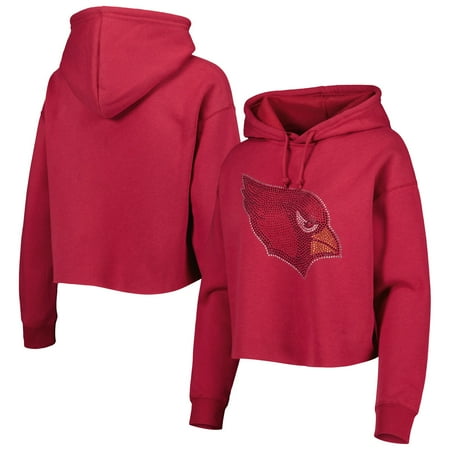 Women s Cuce Cardinal Arizona Cardinals Crystal Logo Cropped Pullover Hoodie