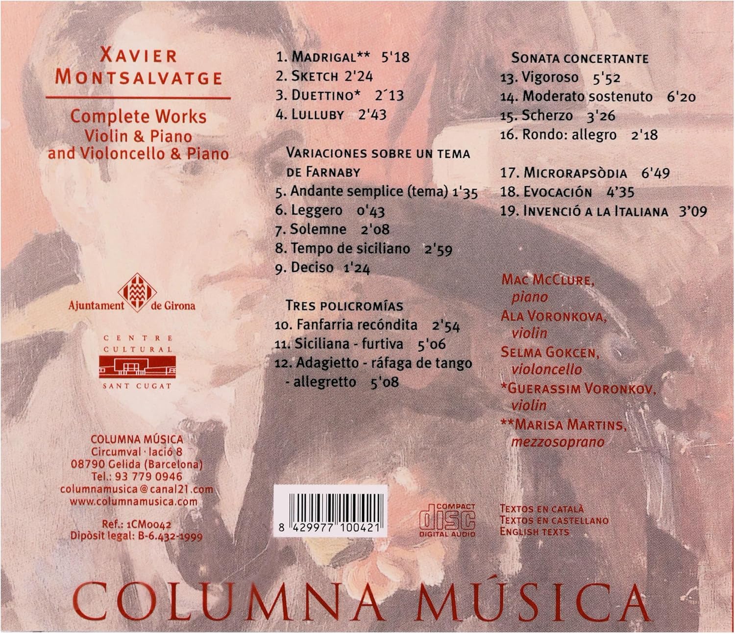 Complete Works for Violin & Violoncello (Voronkova, Mcclure) Xavier Montsalvatge (CD)