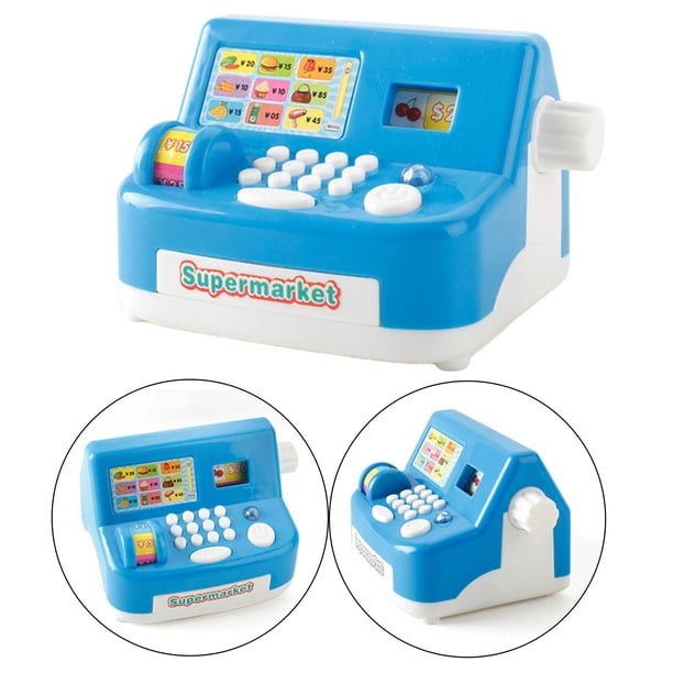 Caja registradora creativa, de simulación con pilas, tienda de supermercado, juguetes, cajero de para niños de 3, 4, 5, 6 y más azul