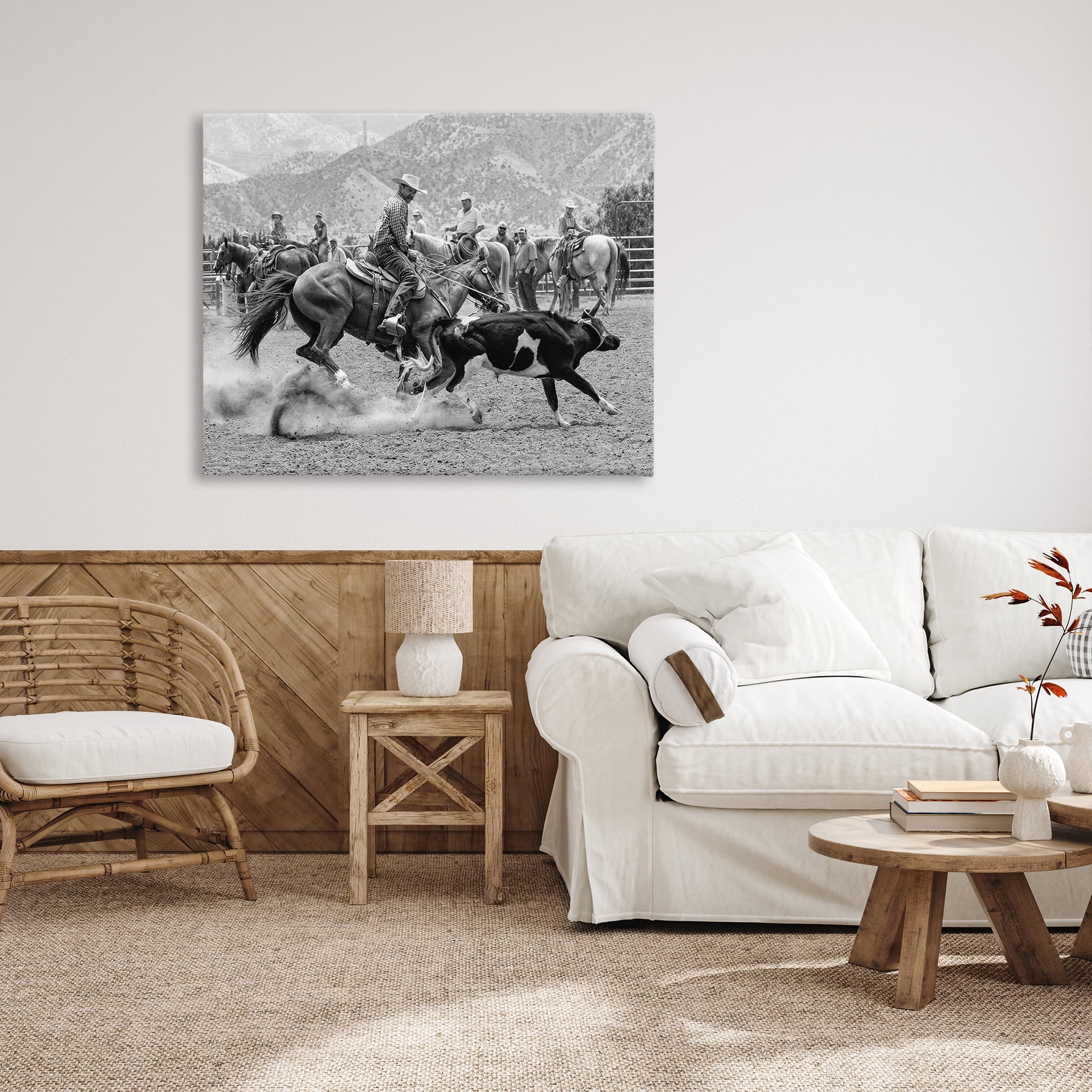 Stupell Industries Rodeo Cowboys with Cattle Animals & Insects Painting Gallery Wrapped Canvas Art Print Wall Art, 48 x 36