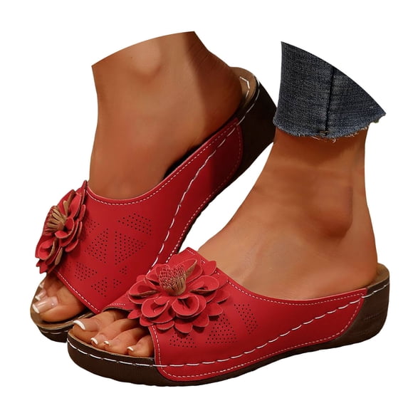 Dakaela Flowers Orthopedic Sandals for Women Arch Support Wedge Slides Shoes Comfort Walking Slippers