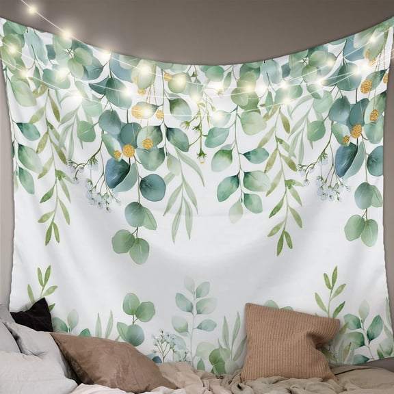 Sage Green Eucalyptus Leaves Tapestry for Bedroom Wall Hanging Tapestry, Spring Summer Botanical Ceiling Backdrop Tapestries Poster Blanket Wall Decor for Teens Room Living Room Dorm 55" x 73"