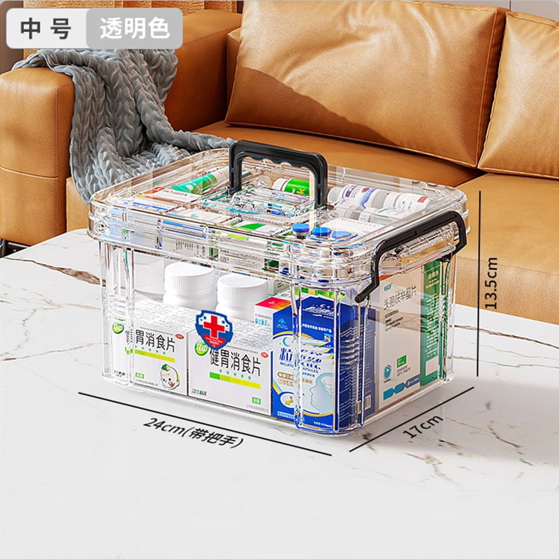 Capacity Medicine Storage Box, Transparent Double Layer Pill Organizer, PP+PET Medication Container for Home Travel(wwx)