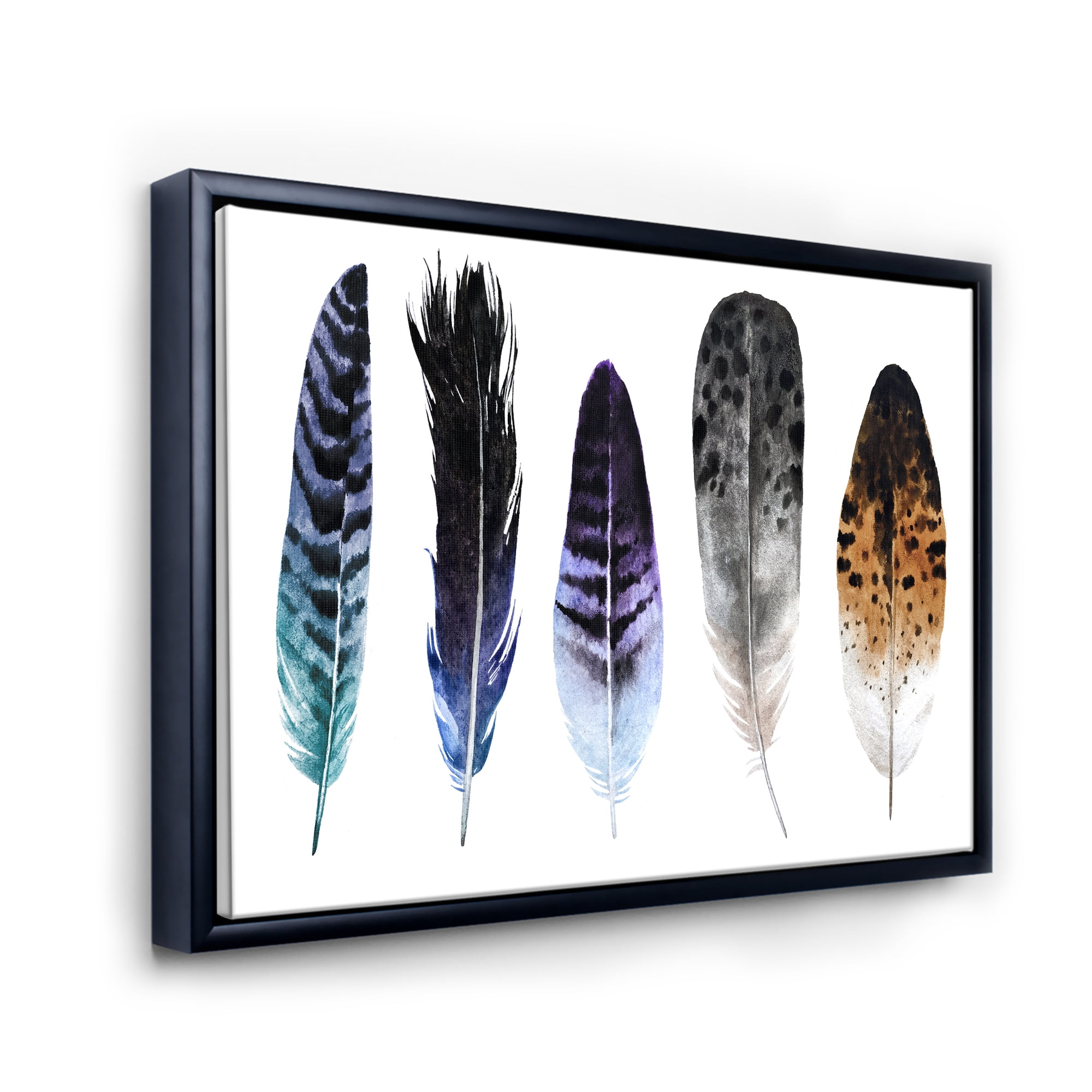 Designart 'Colourful Boho Art Feathers II' Bohemian & Eclectic Framed Canvas Wall Art Print