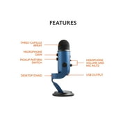 Blue Yeti USB Microphone - Midnight Blue - Ultimate USB microphone - 3 condenser capsules - 4 recording patterns - 20Hz - 20kHz