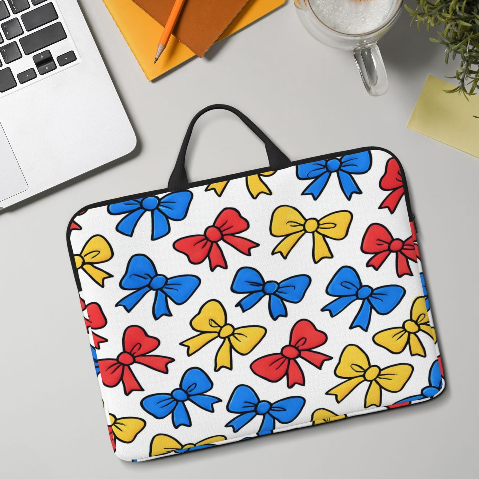 Laptop Sleeve Bag For Women Men 14inch Waterproof Durable Protective Computer Carrying Cover Handle Laptop Case Bag Playful Cartoon Primary Color Ribbon Bow Pattern