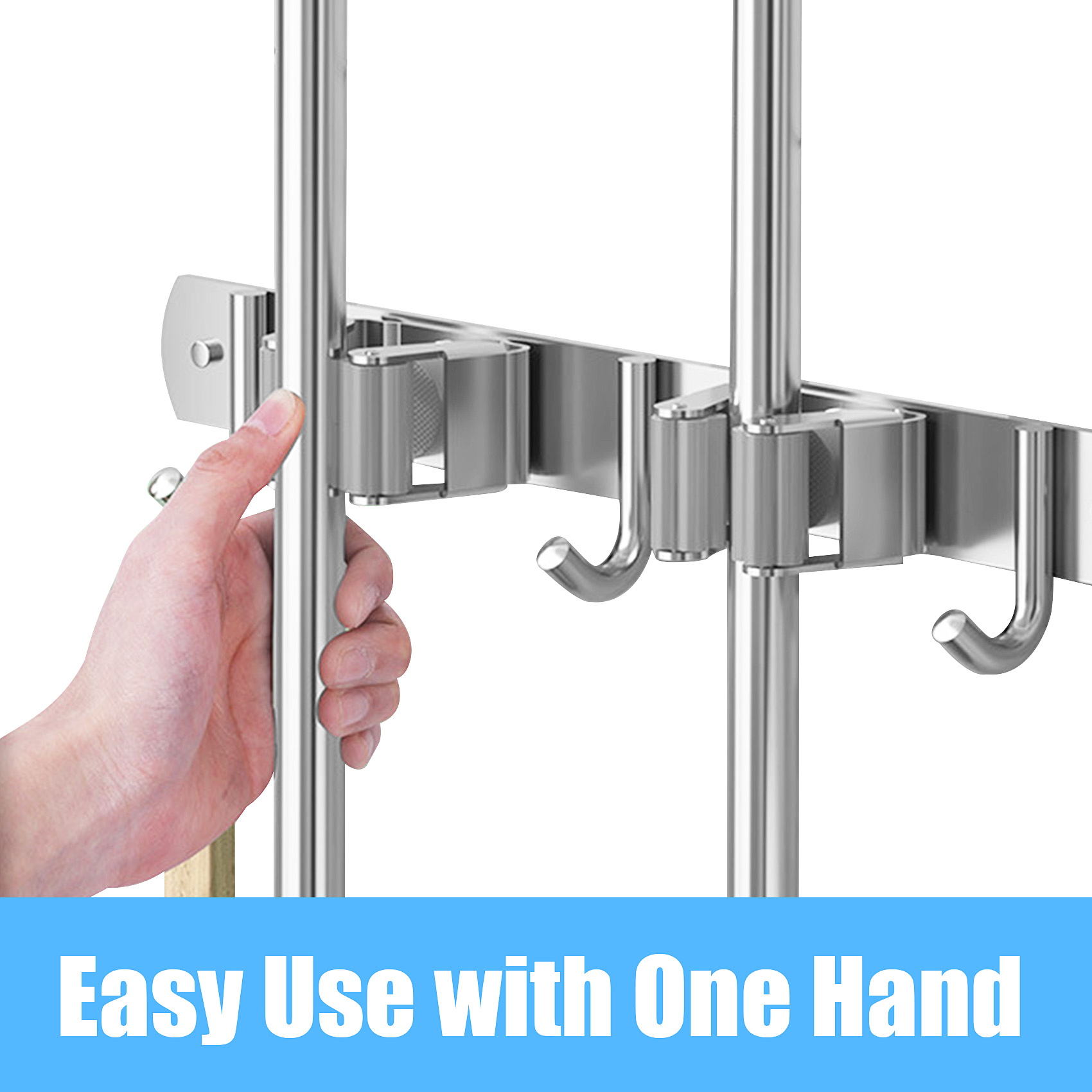Yoleto 2-Pack Stainless Steel Mop and Broom Holder Wall Rack photo 2