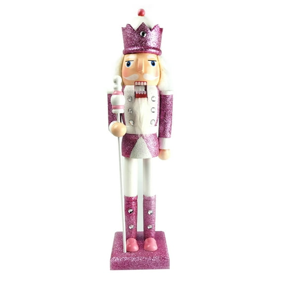 15" Pink Nutcracker Decoration with Staff – Hand painted wood Decoration Classic Style with Modern Design for Collectors or Gifting