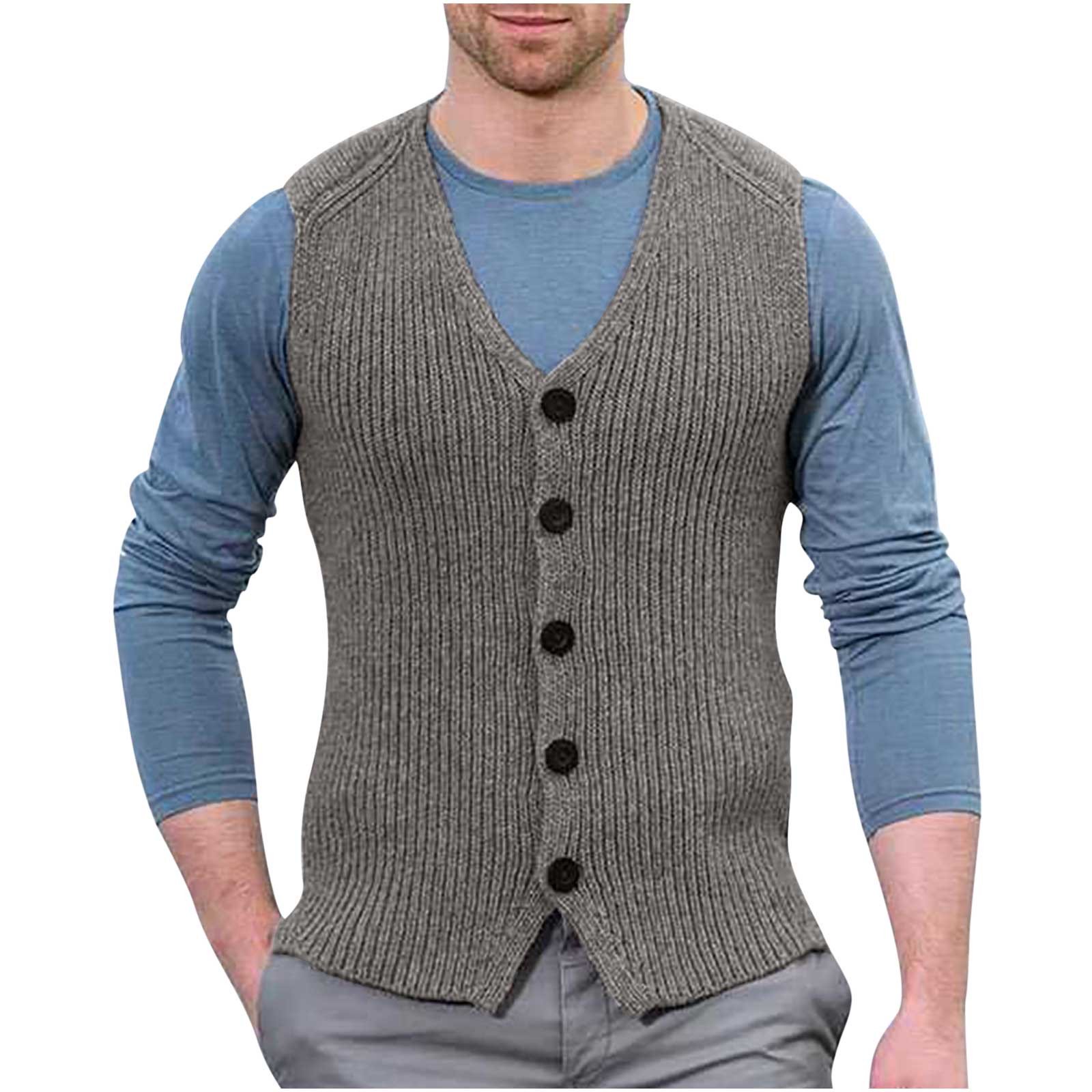 Men Casual Button Closure Knit Cardigan Stand Collar Double Breasted Sleeveless  Sweater Waistcoat Vest Gray M | Walmart Canada