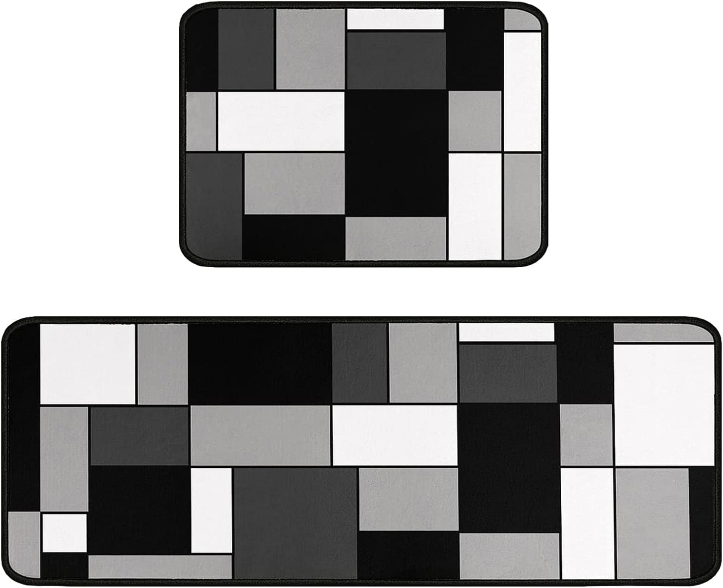 Black White Geometric Patterns Kitchen Rugs and Mats Set of 2,Modern