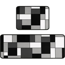 Black White Geometric Patterns Kitchen Rugs and Mats Set of 2,Modern Decoration Style Kitchen Mat Non-Slip Absorbent Mats for Sink Waterproof Runner Rug for Laundry Room 17x24 17x48 Inch
