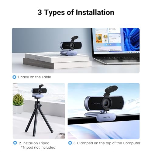 UGREEN Full HD 1080P Webcam with Microphone, 2 Noise-Canceling Mics, 85 °   Fov & Fixed Focus, Plug and Play, Auto Light Correction, Privacy Cover PC Camera for Zoom/Skype/Teams, Switch 2