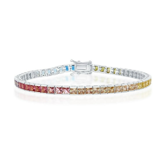iJewelry2 Sterling Silver Fancy Channel-Set Multi-color Rainbow CZ Tennis Bracelet