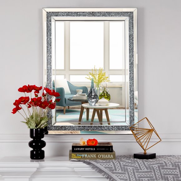 Sparkling Cyrstal Framed Accent Mirror Silver Wall Mirror