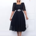 thumbnail image 4 of AURA Plus Size Women 2026 Summer Square Neck Chiffon Splicing Beaded A Line Midi Dress with Belt, 4 of 9
