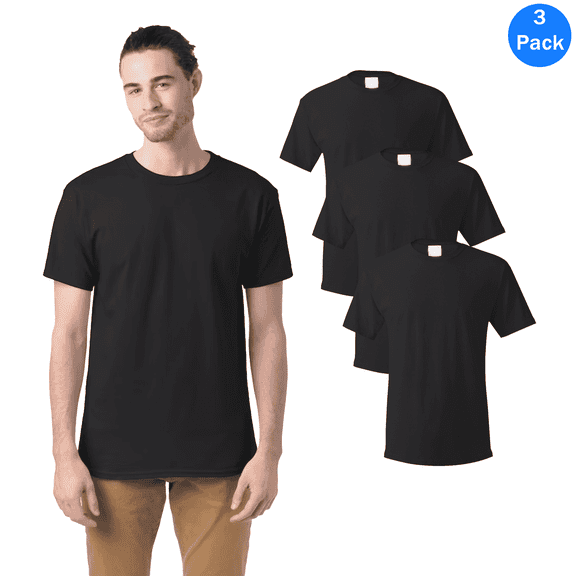 Hanes Essential Black T-Shirt for Men, Short Sleeve Classic 100 Cotton Tee, 3 Pack, S