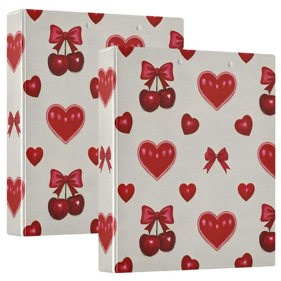 ALAZA Hearts Cherry Hardcover 3 Ring Binder 1.5" Round Rings Interior Pockets Binders Organizer 2 Pack