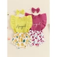 thumbnail image 3 of Suagox Toddler Girls 3Pcs Clothes Set  Summer Outfits Letter Print Ruffles Sleeveless Tank Tops Lemon/Cherry Print Shorts Headband for 3-24 Months and 2-3 Years Old Baby, 3 of 10