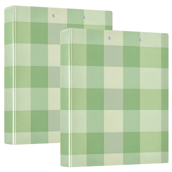 Green Checkered Pattern Round Ring Binder 3 Rings 1.5" Capacity File Storage for A4 Size 1 Pack