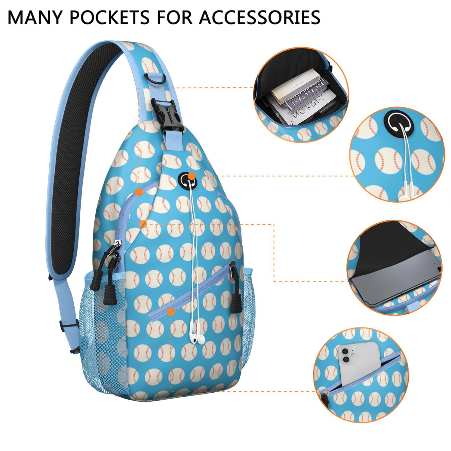 Teen Sports Sling Bag Shoulder Backpack with Softball Print, Mesh Sides Perfect Gift for Boys, Young Players