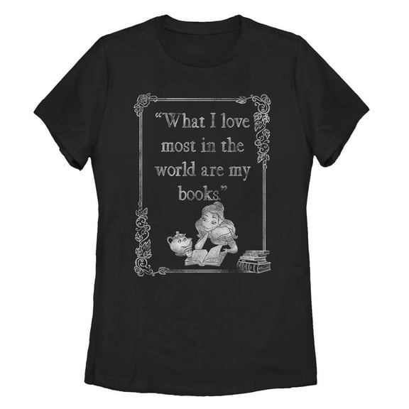 Women's Beauty and the Beast Belle Loves Books  Graphic Tee Black Medium