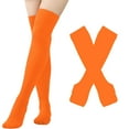 thumbnail image 3 of SDNall Womens Striped Thigh High Socks Long Arm Warmers Set Fingerless Gloves Costume Long Cotton Knee High Socks (,Orange), 3 of 7