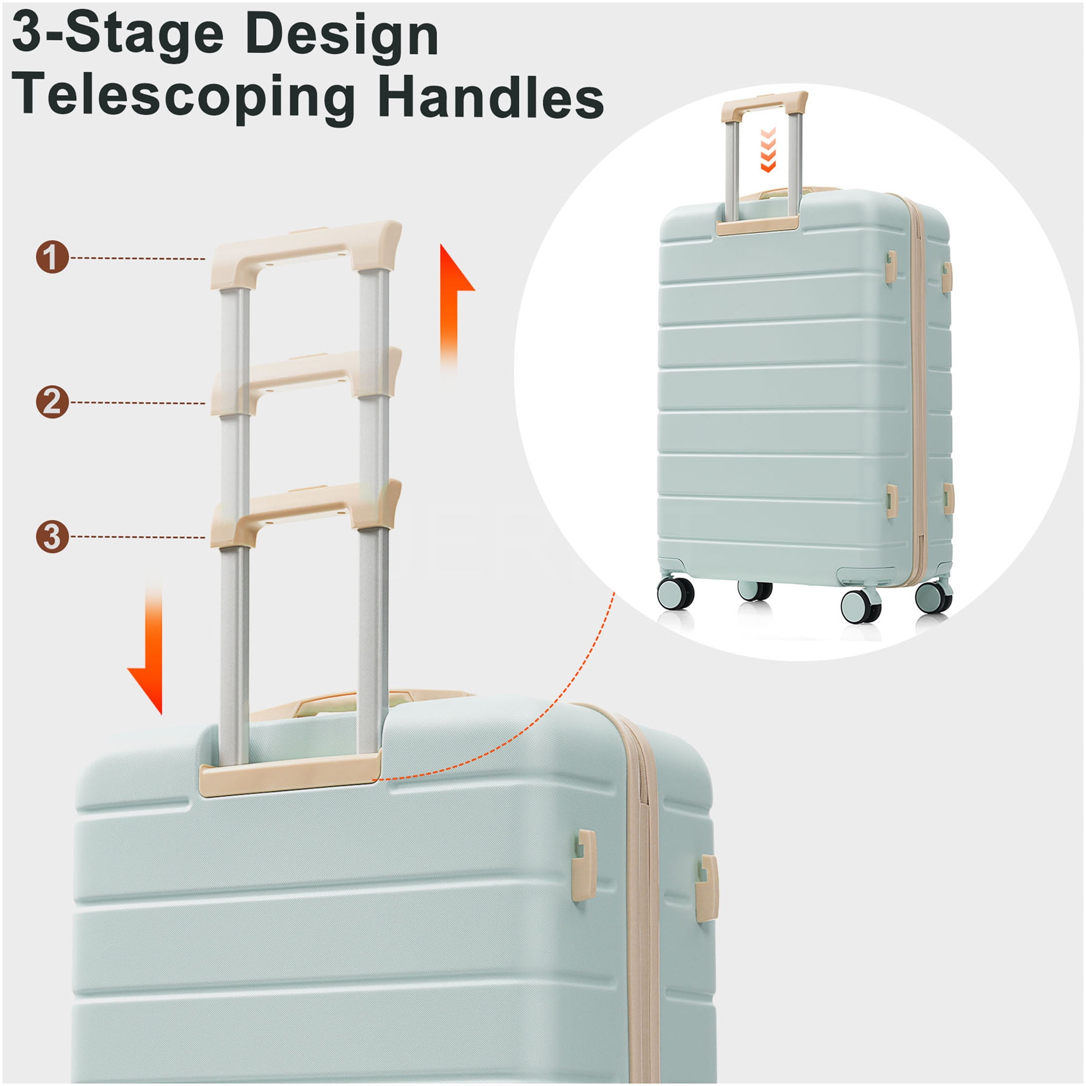 JERFIT 3-Piece ABS Hard Shell Suitcase Set with TSA Lock, 20/24/28 Inch Spinner Wheel Luggage, Green