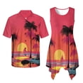 thumbnail image 2 of Psesaysky Hawaiian Couple Set Palm Tree Red Sunset Shirts and Midi Dress 2pcs Couples Matching Outfit Summer Aloha Shirts Matched Sleeveless Flared Sundress for Beach/Party, 2 of 7