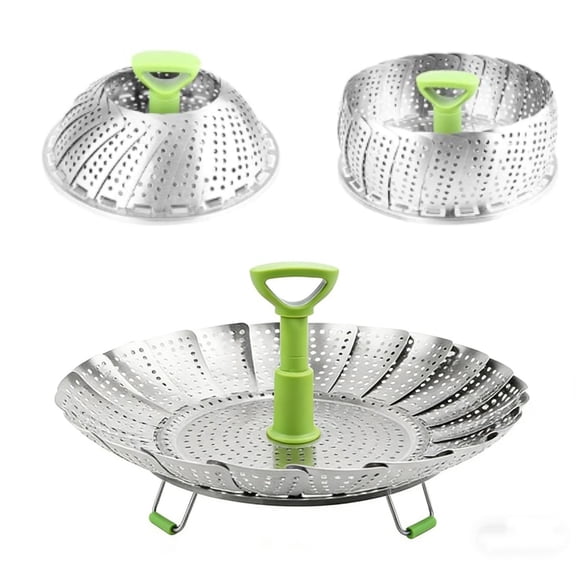 Premium Vegetable Steamer Basket Stainless Steel Folding  - Expandable 6.1" to 11" with Triangle Stand for Veggie, Fish & Seafood