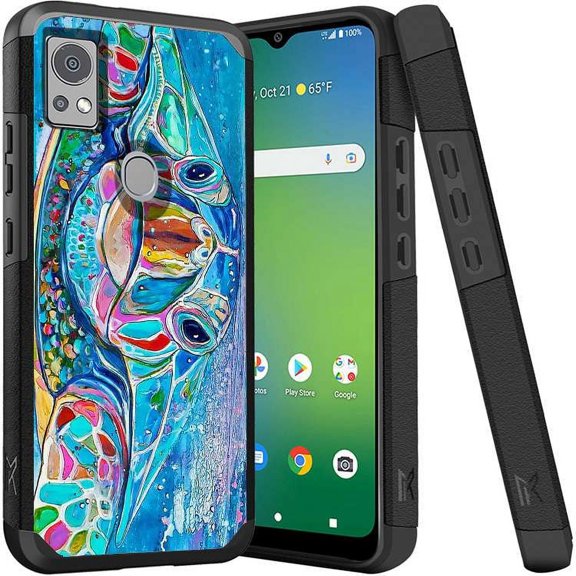 ANJ  Shockproof Dual Layer Slim Hard Case   Tempered Glass Cover Compatible with Icon 5, AT&T Motivate 4 - Sea Turtle