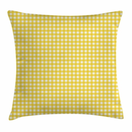 Checkered Throw Pillow Cushion Cover, Classic English Pattern in Yellow Picnic in Summertime Theme Retro Striped, Decorative Square Accent Pillow Case, 18 X 18 Inches, Yellow White, by (The Best English Accent)