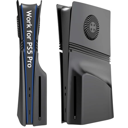 Faceplates for PS5 Pro Disc Console Cover Plate Replacement with Cooling Vents & Dust Filter, (Disc Edition, Black)