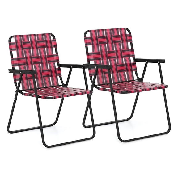 Folding Chair, Patio Lawn Chair Set with Armrest, Indoor/Outdoor 2 Pack Webbed Lightweight Dinning Chair, Portable Beach Chair for Outside, Poolside, Backyard (Red, 2)
