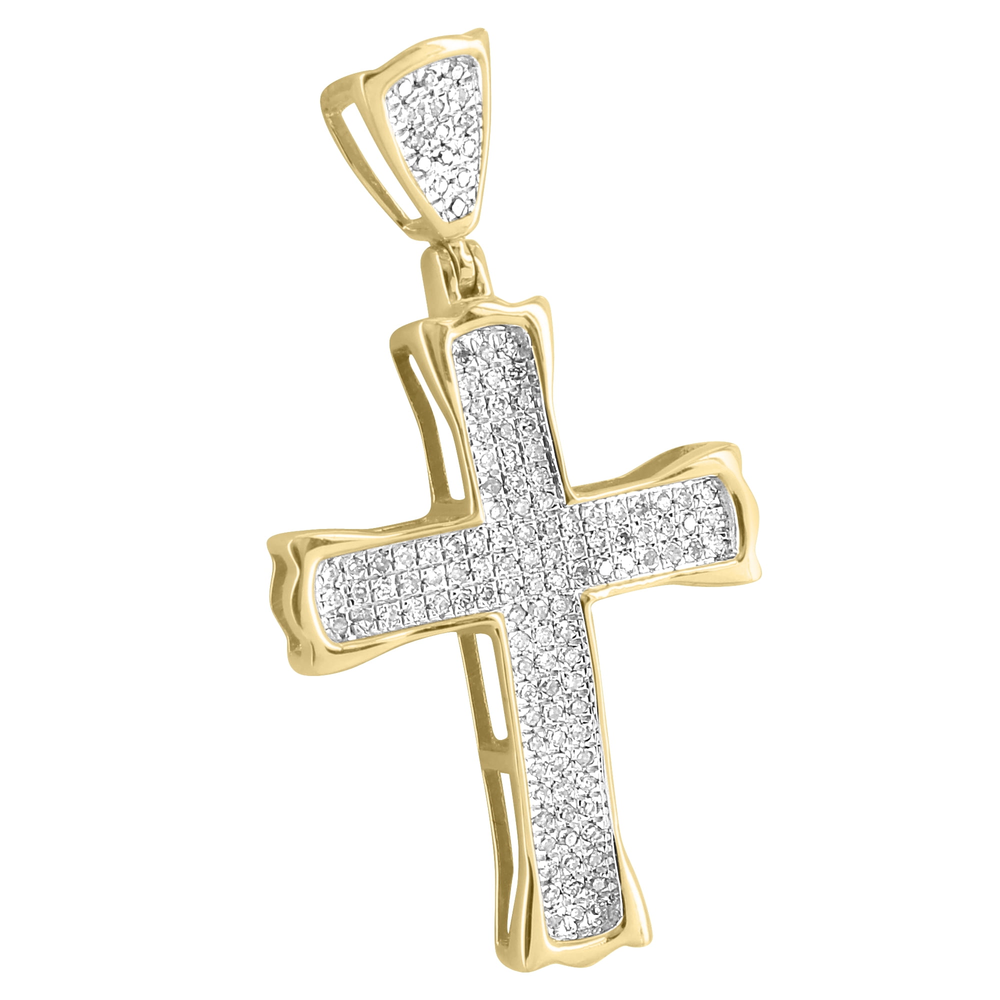 Master Of Bling - 10k Yellow Gold Cross Pendant Pave Set Genuine ...