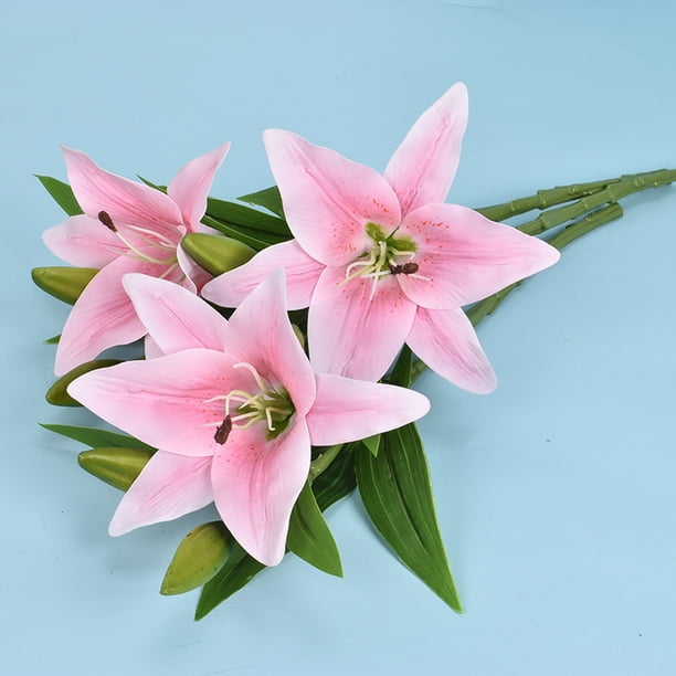 Xiao Hua Juego de 5 flores de lirio artificiales con un toque realista, ideal para bodas, fiestas, jardines y decoración de oficinas. Flores de lirio artificiales, color rosa claro.