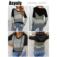 thumbnail image 3 of Asyoly Women Color Block Hooded Sweaters Long Sleeve V Neck Drawstring Hoodies Pullover Sweatshirts Casual Loose Jumper Lightweight Knitwear, 3 of 5