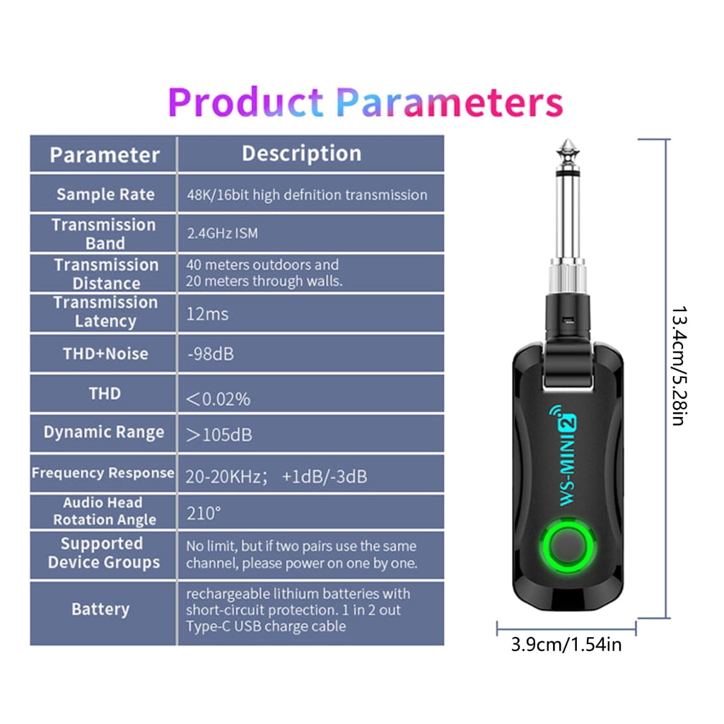 lanema 2.4GHz Guitar System Guitar Transmitter Receiver Rechargeable Battery Cordless Digital Guitar System