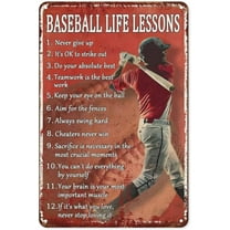 Retro Baseball Tin Sign Vintage Baseball Decor For Boys Room Baseball Life Lessons Metal Signs Motivational Workout Baseball Sports Posters For Boys Bedroom Never Give Up Wall Art Decor 8x12 Inch