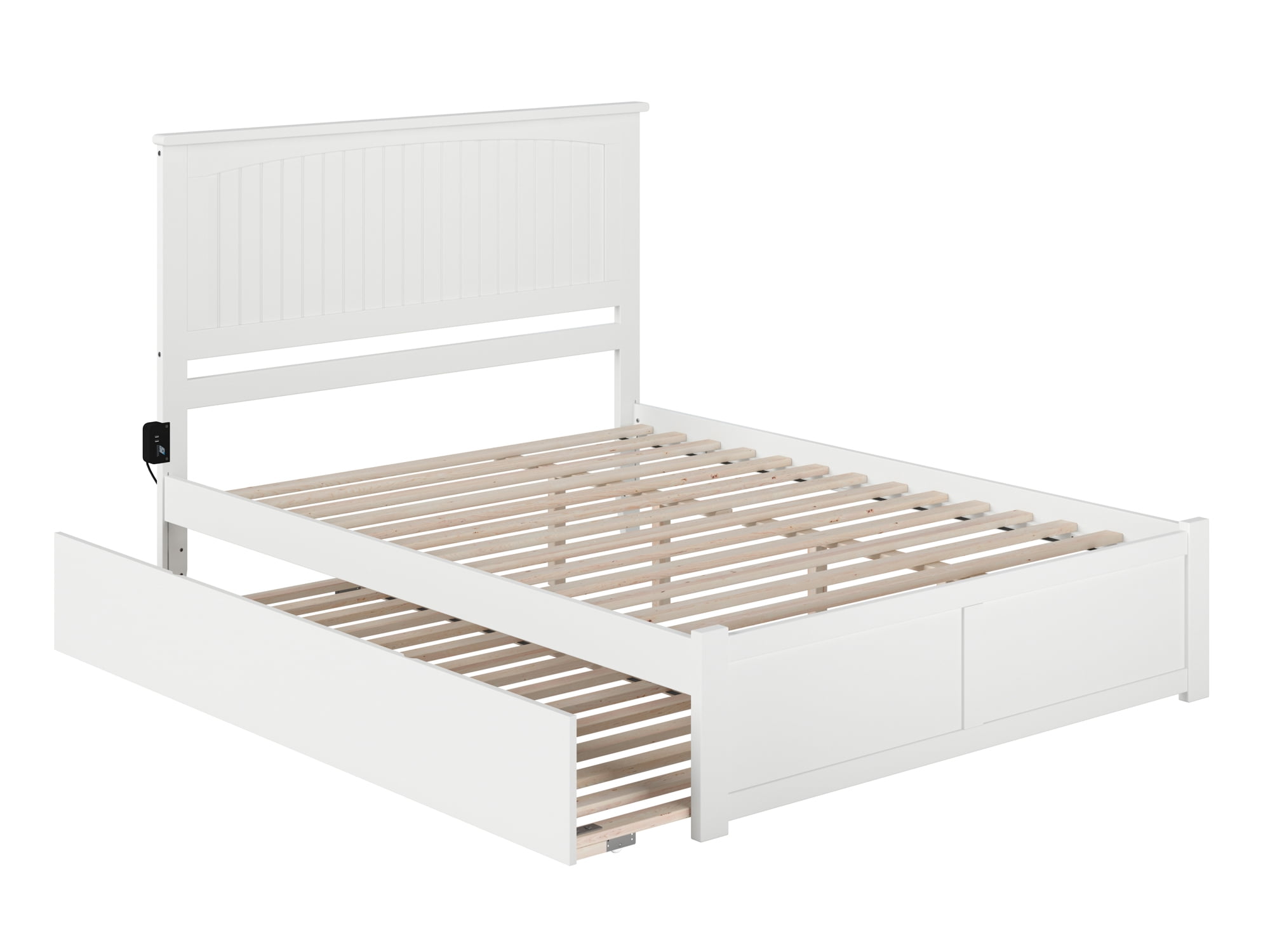 AFI Nantucket King Wood Platform Bed with Footboard and Twin-XL Trundle, White