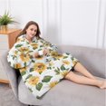 thumbnail image 5 of Oversized Wearable Blanket Hoodie,White Green Leaf Sunflower Pattern Sherpa Blanket Hoodie with Super Pockets,Super Warm Fuzzy Pullover for Women & Men, 5 of 6
